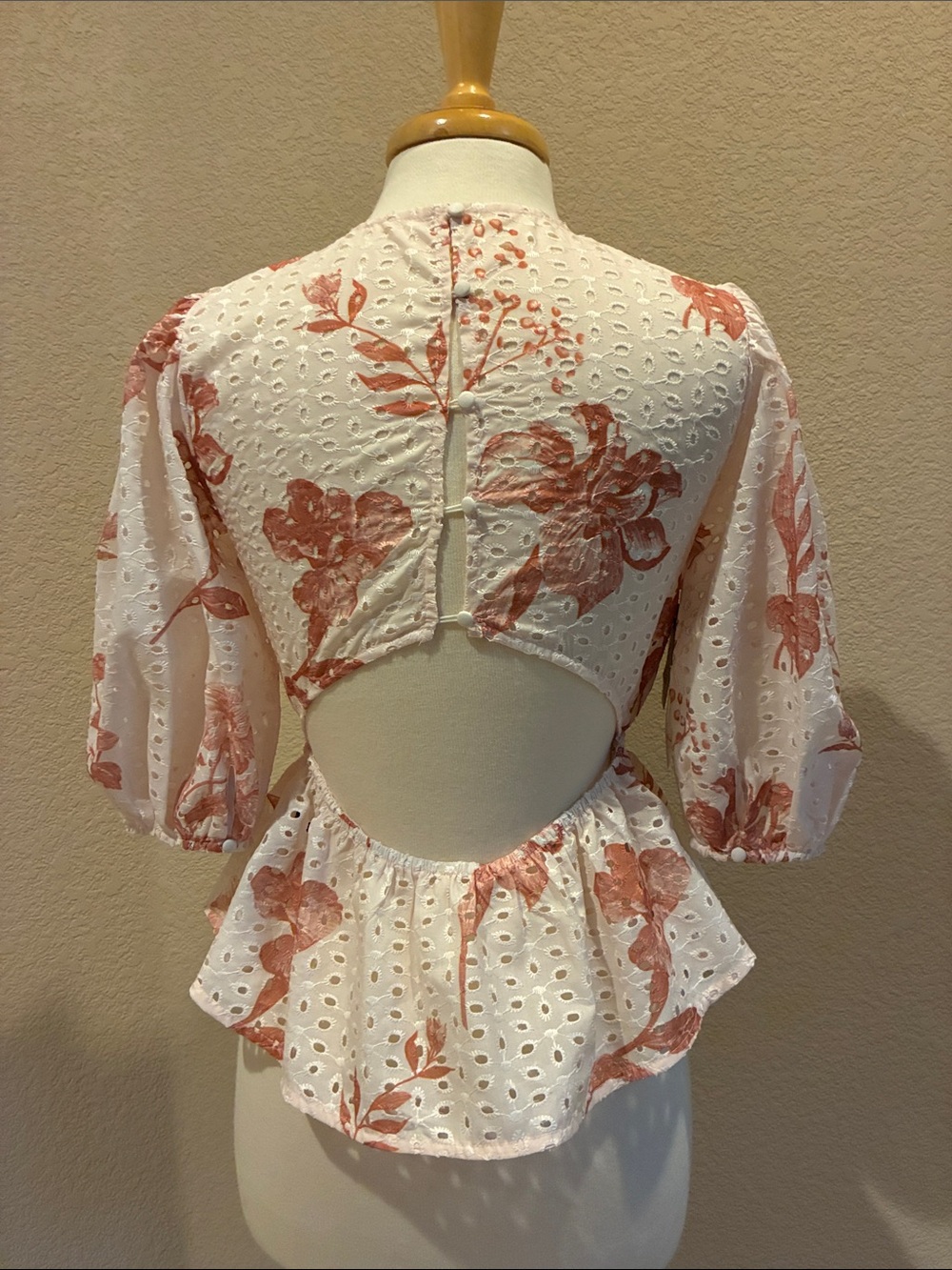 NWT Floral Eyelet Peplum Blouse - Pink size S